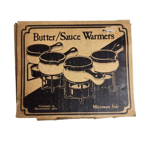 Vintage Stoneware Butter Warmers 4 Pots - Picture 1 of 11